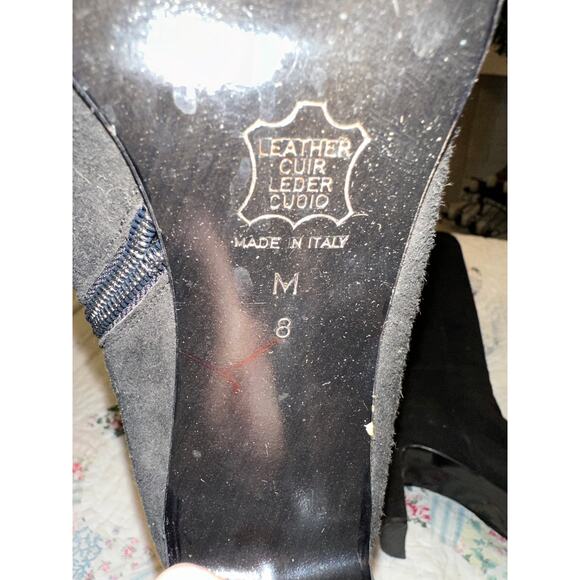 VINTAGE 80s 90s RICHARD TYLER BLACK SUEDE HIGH HEEL BOOTS 8 - Picture 7 of 11